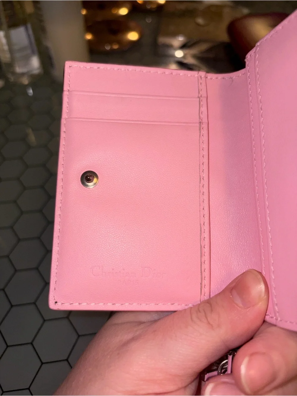 Dior Lady Bloom Black Cannage Lambskin Card Holder with Pink Charms